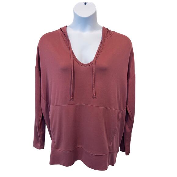 Fabletics Tops - Fabletics Womens Large Lightweight Hooded Pullover II With Pocket Dark Rouge